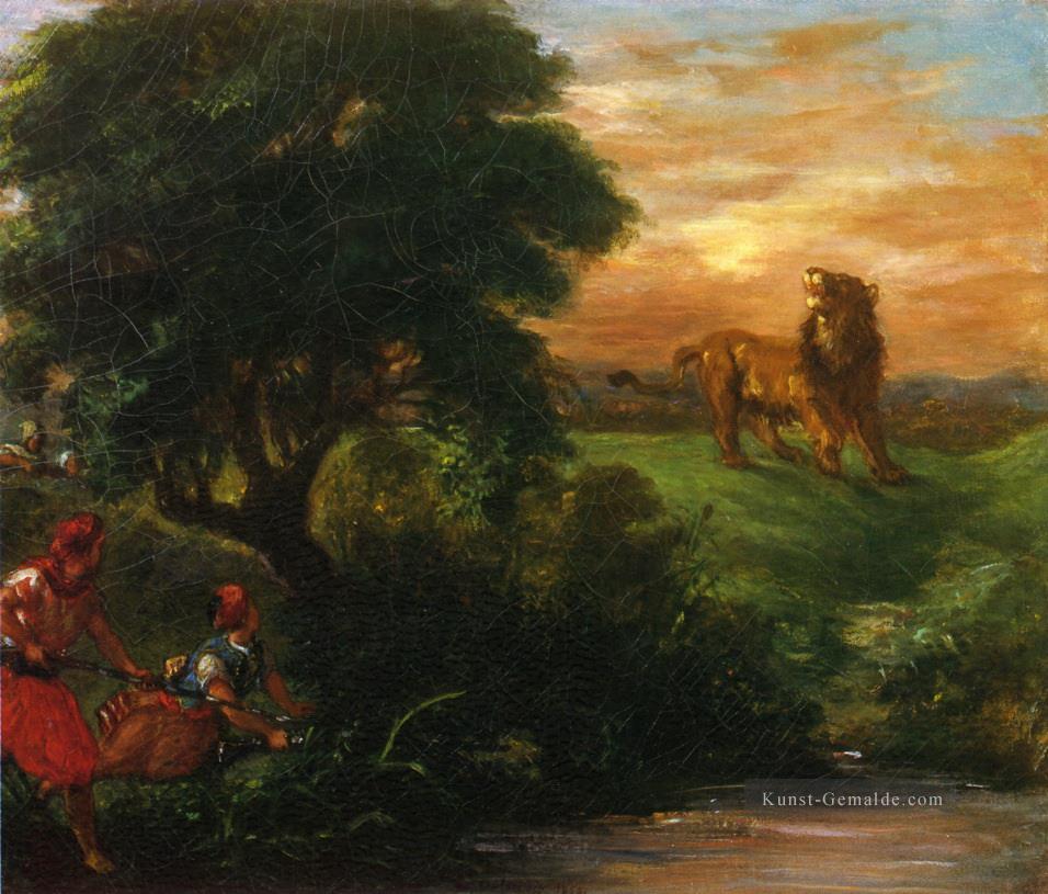 der Löwenjagd 1859 Eugene Delacroix Ölgemälde